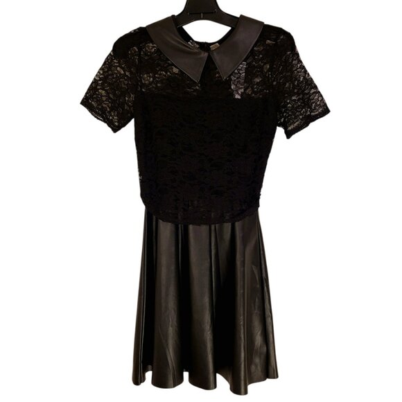 Aqua Bloomingdales - Mini Dress - Black Lace Faux Leather - XS - Wednesday Adams - Picture 5 of 9
